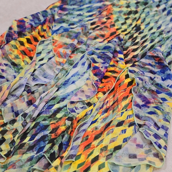 Signature by Robbie Bee Geometric Midi Dress | Sleeveless Fairy Ruffle Hem 8P - Picture 9 of 16